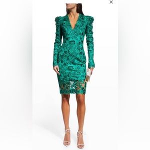 Tadashi Shoji floral embroidered long sleeve v-neck sheath dress